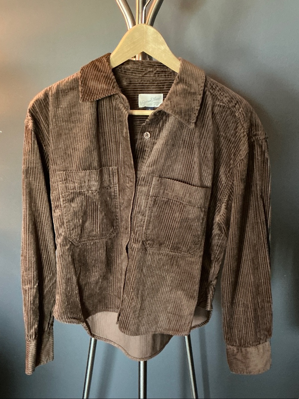 Brown Corduroy Button-Front Cropped Top